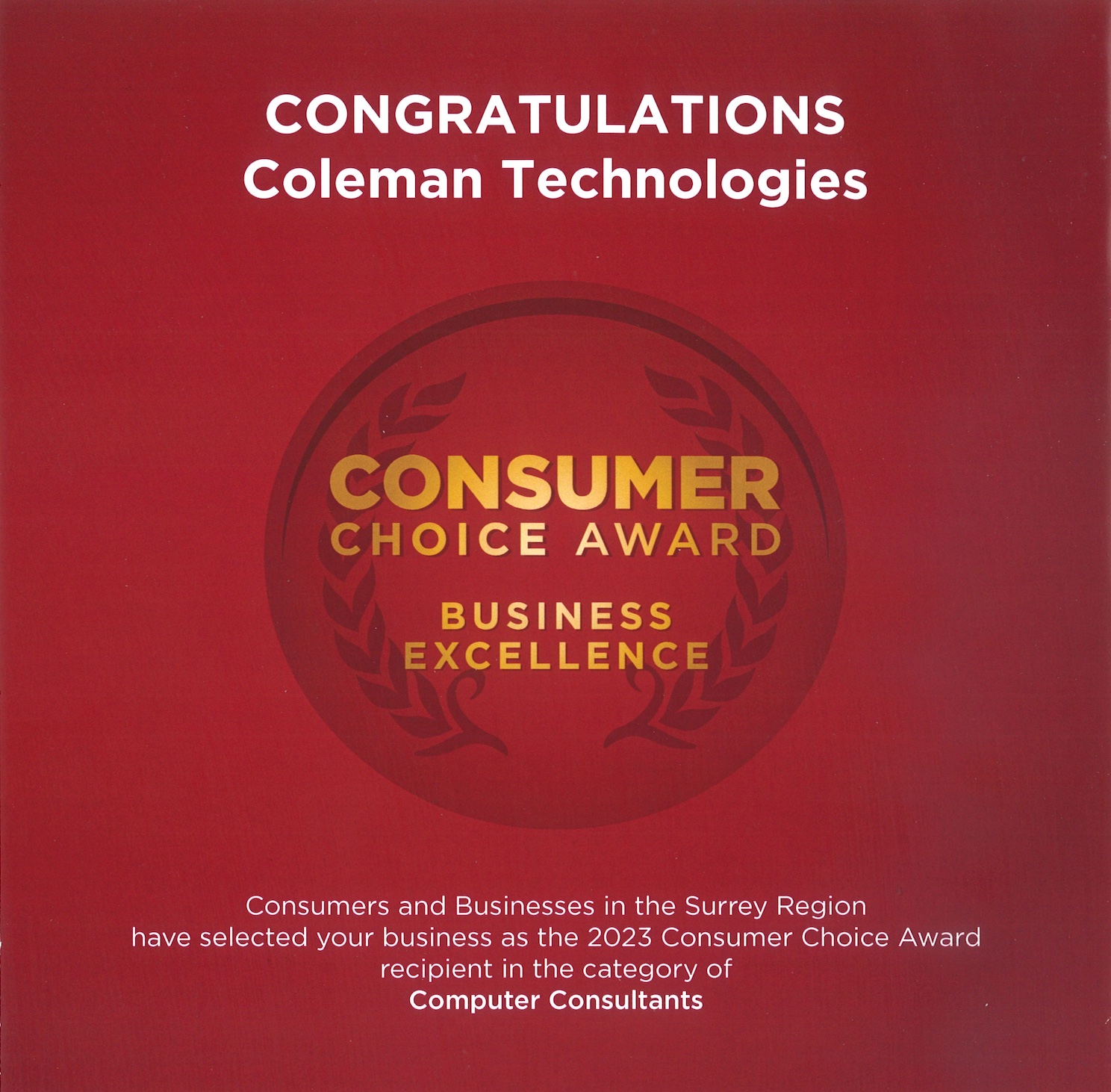 2023 Consumer Choice Award recipient in the category of COMPUTER CONSULTANTS